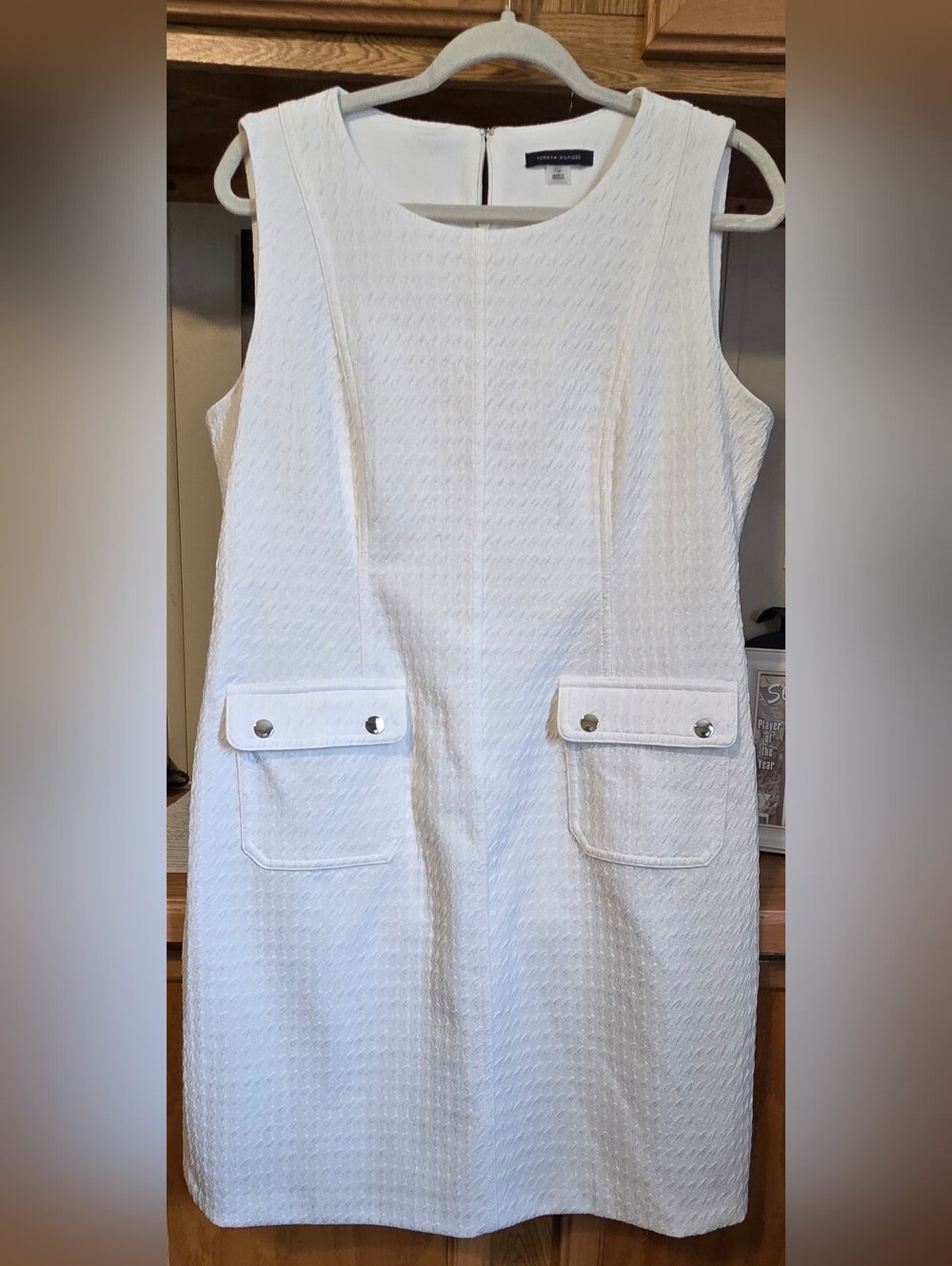 Tommy Hilfiger White Textured Shift Dress with Front Pockets